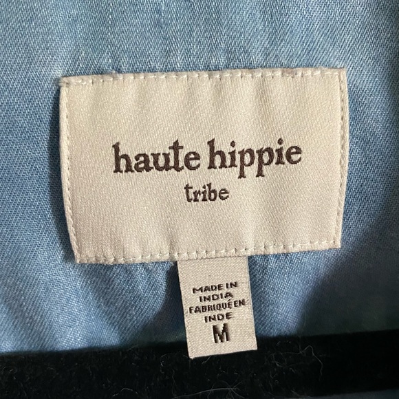 Haute Hippie | Medium Chambray "Lucia" Floral Embroidered Collared Button Down - Picture 6 of 9